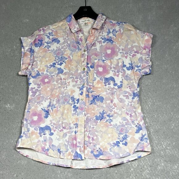 Cloth & Stone Surf Shirt Top Womens Size XS Pastel Floral Linen Coastal Preppy - Picture 1 of 12